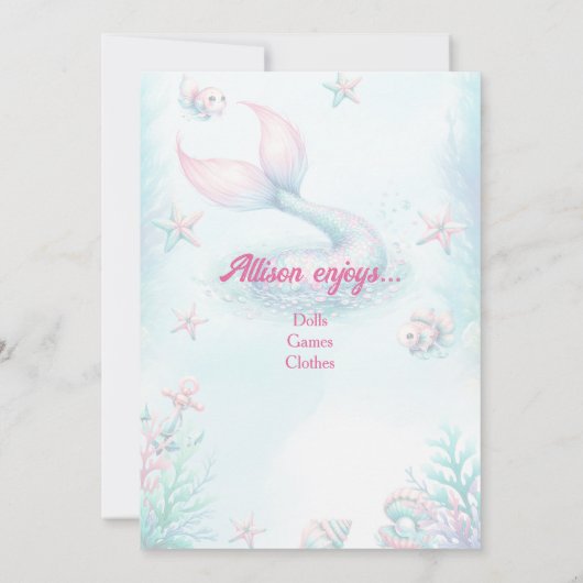 Mermaid Tail Teal Pink Girly Birthday Invitation 招待状 (裏面)