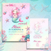 Mermaid Tail Teal Pink Girly Birthday Invitation 招待状
