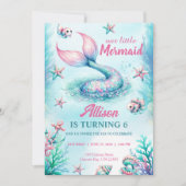 Mermaid Tail Teal Pink Girly Birthday Invitation 招待状 (正面)