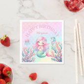 Mermaid Tail Teal Pink Girly Birthday Party スタンダードカクテルナプキン (インサイチュ)