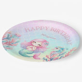 Mermaid Tail Teal Pink Girly Birthday Party ペーパープレート (アングル)