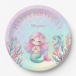 Mermaid Tail Teal Pink Girly Birthday Party ペーパープレート
