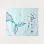 Mermaid Tail Under the Sea Birthday Banner タペストリー (正面(横))