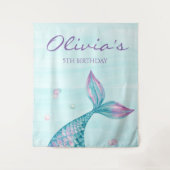 Mermaid Tail Under the Sea Birthday Banner タペストリー (正面)