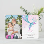 Mermaid Tail with bubbles誕生日の写真招待状 招待状 (スタンド正面)