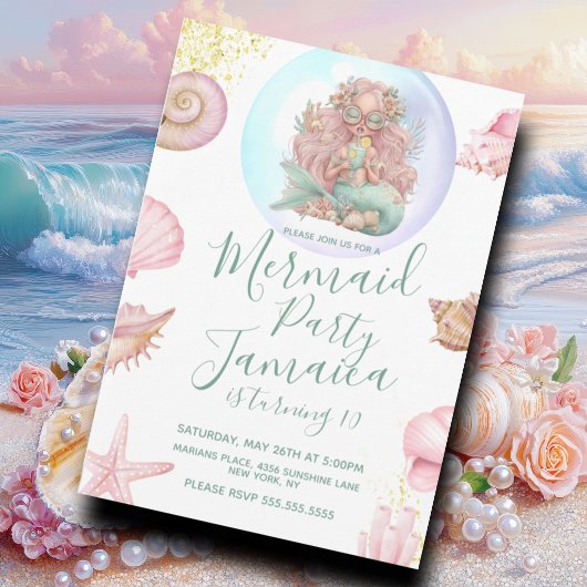 Mermaid Teen Beach Birthday Party  招待状