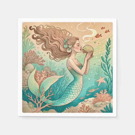 Mermaid theme party custom napkins スタンダードカクテルナプキン (正面)