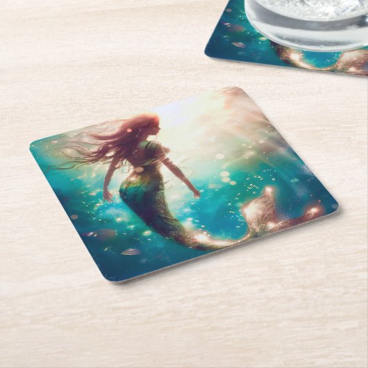 Mermaid theme party custom party coasters スクエアペーパーコースター (アングル)