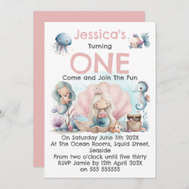 Mermaid Themed 1st Birthday Invitation 招待状