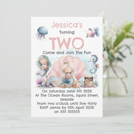 Mermaid Themed 2nd Birthday Invitation 招待状 (スタンド正面)