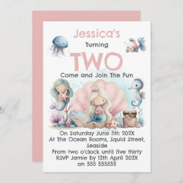 Mermaid Themed 2nd Birthday Invitation 招待状