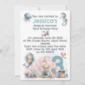Mermaid Themed 3rd  Birthday Invitation 招待状 (正面)