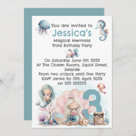 Mermaid Themed 3rd  Birthday Invitation 招待状