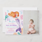 Mermaid Two The Sea 2nd Birthdayパーティー写真 招待状 (正面)