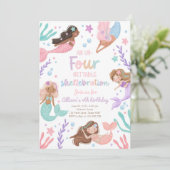 Mermaid Un-Four-Getableシェルブレーション誕生日 招待状 (スタンド正面)