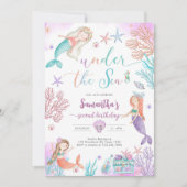 Mermaid Under The Sea 1st Birthday Invitation 招待状 (正面)