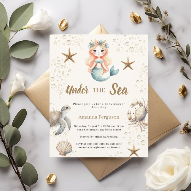 Mermaid Under the sea Baby Shower invitation (クリエイターアップロード済み)