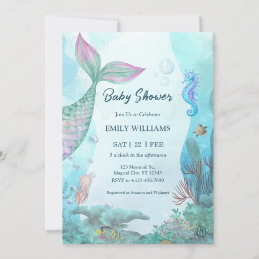 Mermaid Under The Sea Baby Shower Invitations 招待状 (正面)