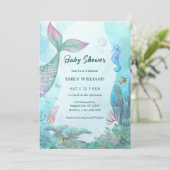 Mermaid Under The Sea Baby Shower Invitations 招待状 (スタンド正面)