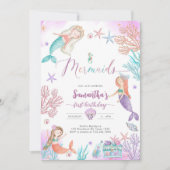 Mermaid Under The Sea Birthday Invitation 招待状 (正面)