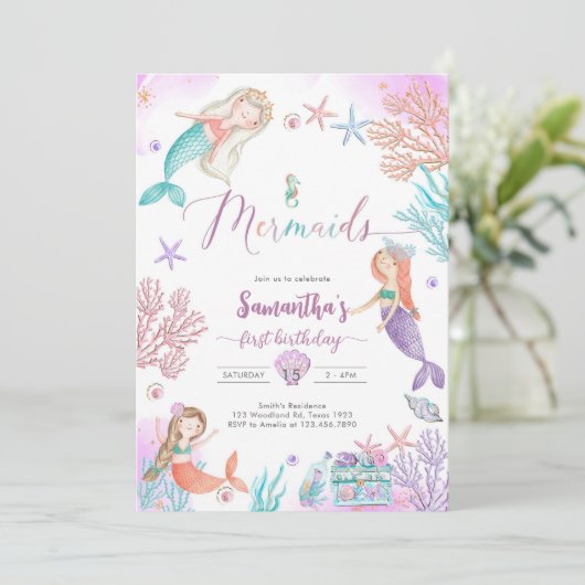 Mermaid Under The Sea Birthday Invitation 招待状 (スタンド正面)