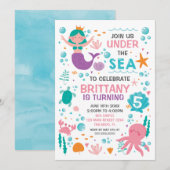 Mermaid Under the Sea birthday invitation 招待状 (正面/裏面)