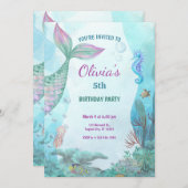 Mermaid Under The Sea Birthday Party 招待状 (正面/裏面)