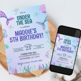 Mermaid Under the Sea Birthday Party Invitation 招待状