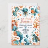 Mermaid Under The Sea Cartoon Girl Kids' Birthday  招待状 (正面)