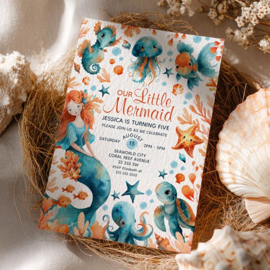 Mermaid Under The Sea Cartoon Girl Kids' Birthday  招待状