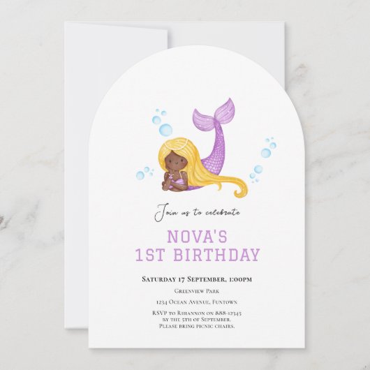Mermaid Under the sea first birthday invitation 招待状 (正面)