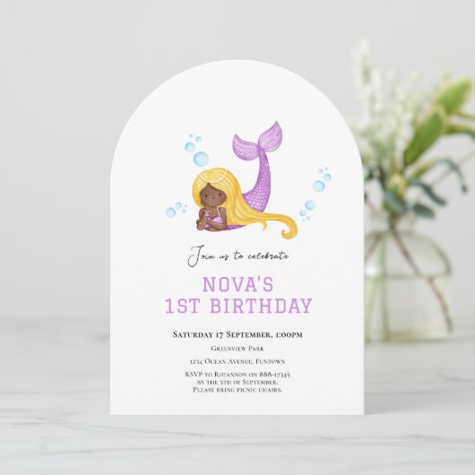 Mermaid Under the sea first birthday invitation 招待状 (スタンド正面)