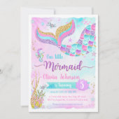 Mermaid Under the Sea Girl Birthday 招待状 (正面)