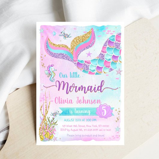 Mermaid Under the Sea Girl Birthday 招待状