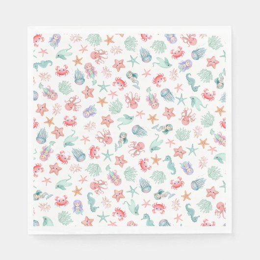 Mermaid Under The Sea Girl Birthday Party スタンダードランチョンナプキン (正面)