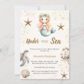 Mermaid Under the sea ocean animals Baby Shower 招待状 (正面)