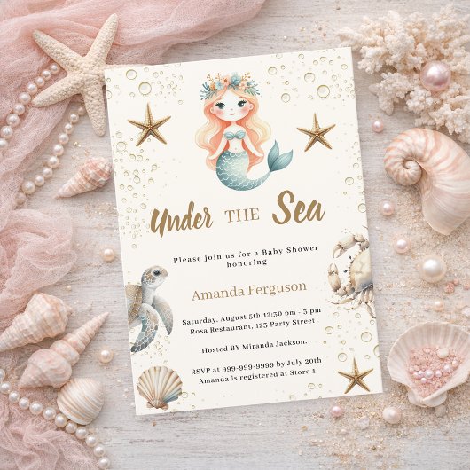 Mermaid Under the sea ocean animals Baby Shower 招待状