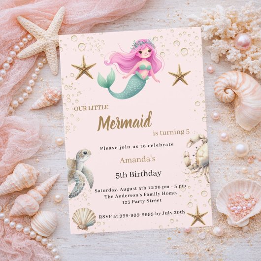 Mermaid Under the sea ocean animals Birthday 招待状