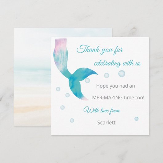 Mermaid Under The Sea Pastel Personalized  サンキューカード (正面/裏面)
