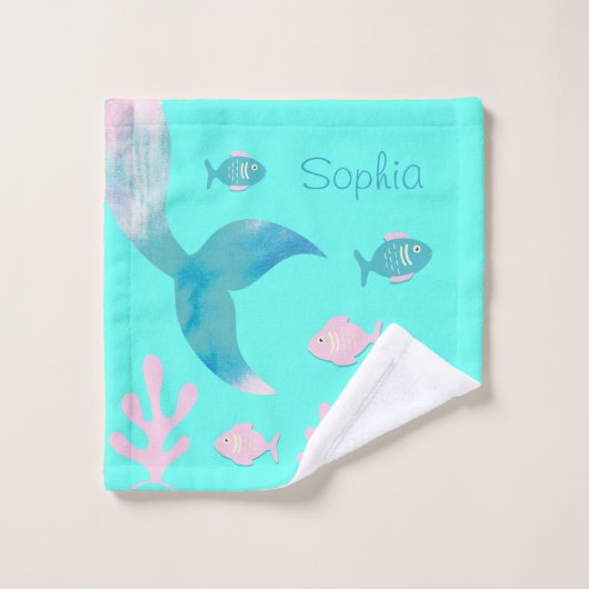 Mermaid Under the Sea Pastel Pink Blue Aqua Girls バスタオルセット (ウォッシュタオル)