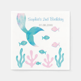 Mermaid Under the Sea Pastel Pink Blue Birthday  スタンダードカクテルナプキン