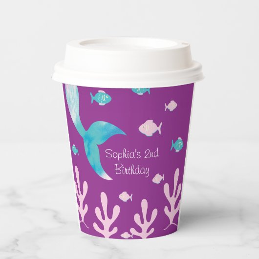 Mermaid Under the Sea Pastel Purple Girls Birthday 紙コップ (正面)
