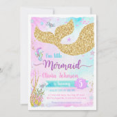 Mermaid Under the Sea Rainbow Girl Birthday 招待状 (正面)