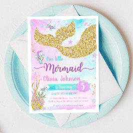 Mermaid Under the Sea Rainbow Girl Birthday 招待状
