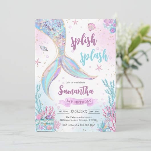 Mermaid Under the Sea Splish Splash Birthday 招待状 (スタンド正面)