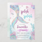 Mermaid Under the Sea Splish Splash Birthday 招待状 (正面/裏面)