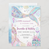 Mermaid Under the Sea Splish Splash Birthday 招待状 (正面/裏面)