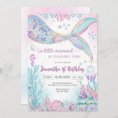 Mermaid Under the Sea Splish Splash Birthday 招待状 (正面/裏面)