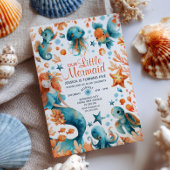 Mermaid Under The Sea Watercolor Kids' Birthday  招待状