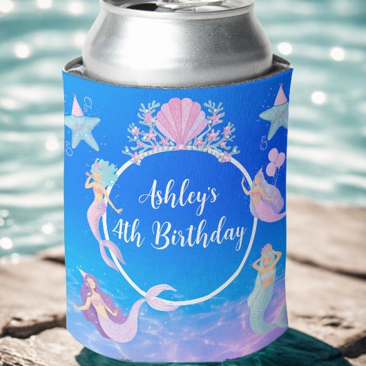 Mermaid under the sea watercolor ocean kids party 缶クーラー